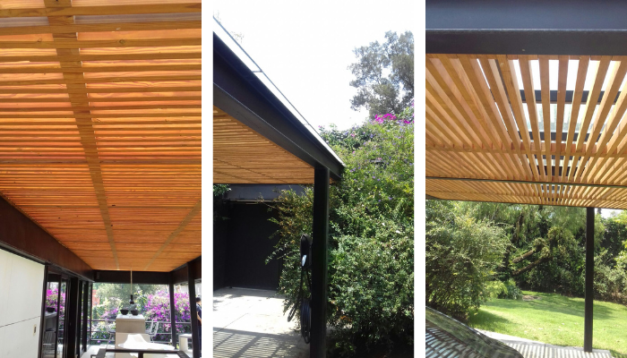 pergolas para terraza de acero con madera o aluminio y cristal templado