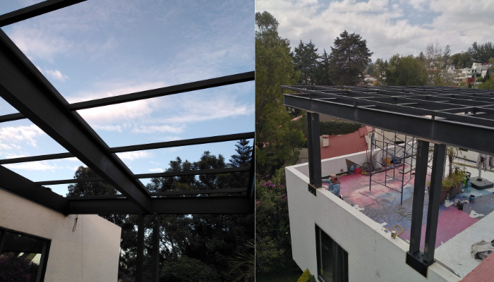 pergolas para terraza de acero con madera o aluminio y cristal templado 