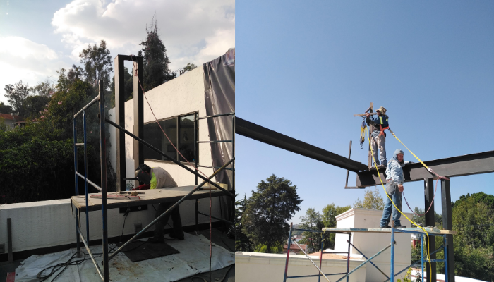 pergolas para terraza de acero con madera o aluminio y cristal templado 