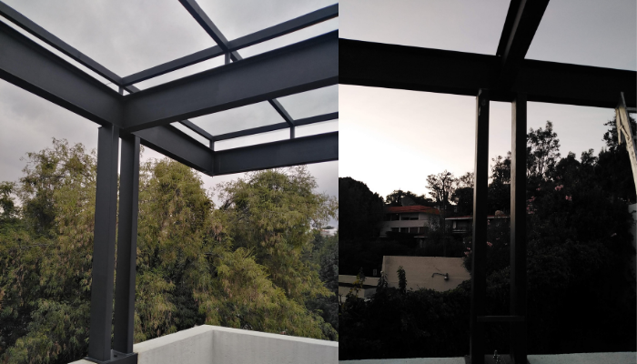 pergolas para terraza de acero con madera o aluminio y cristal templado 