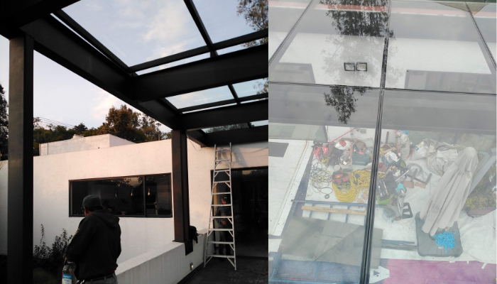 pergolas para terraza de acero con madera o aluminio y cristal templado 