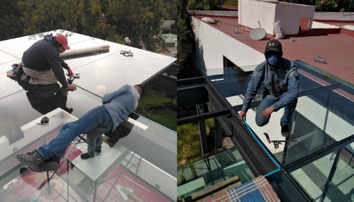 pergolas para terraza de acero con madera o aluminio y cristal templado 