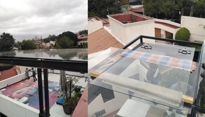 pergolas para terraza de acero con madera o aluminio y cristal templado 