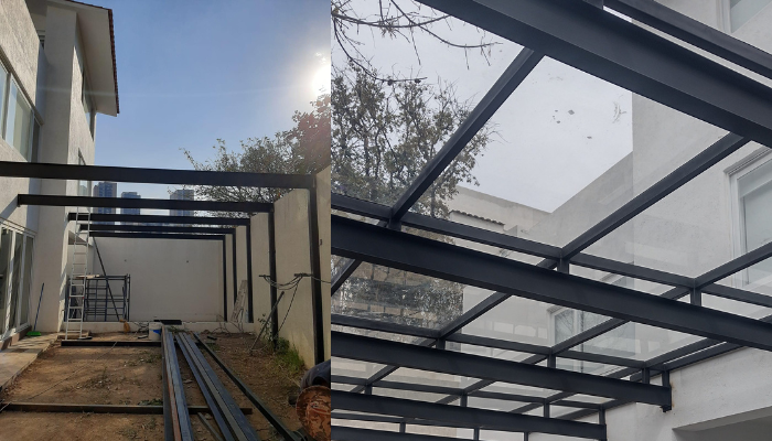 PERGOLAS Y DOMOS PARA TERRAZA, PERGOLAS DE ACERO Y CRISTAL TEMPLADO CON ALUMINIO Y MADERA 
